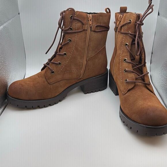 Dunes Women's Zip Up Heeled Combat Boots โโLace-Up with Side Zipper SIZE 9 TAN - Picture 5 of 7